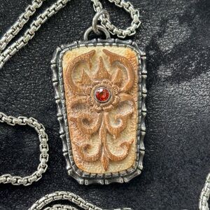 Vintage Ronald Landerholm .925 Fossilized Mammoth Tusk & Garnet (Pendant ONLY!)